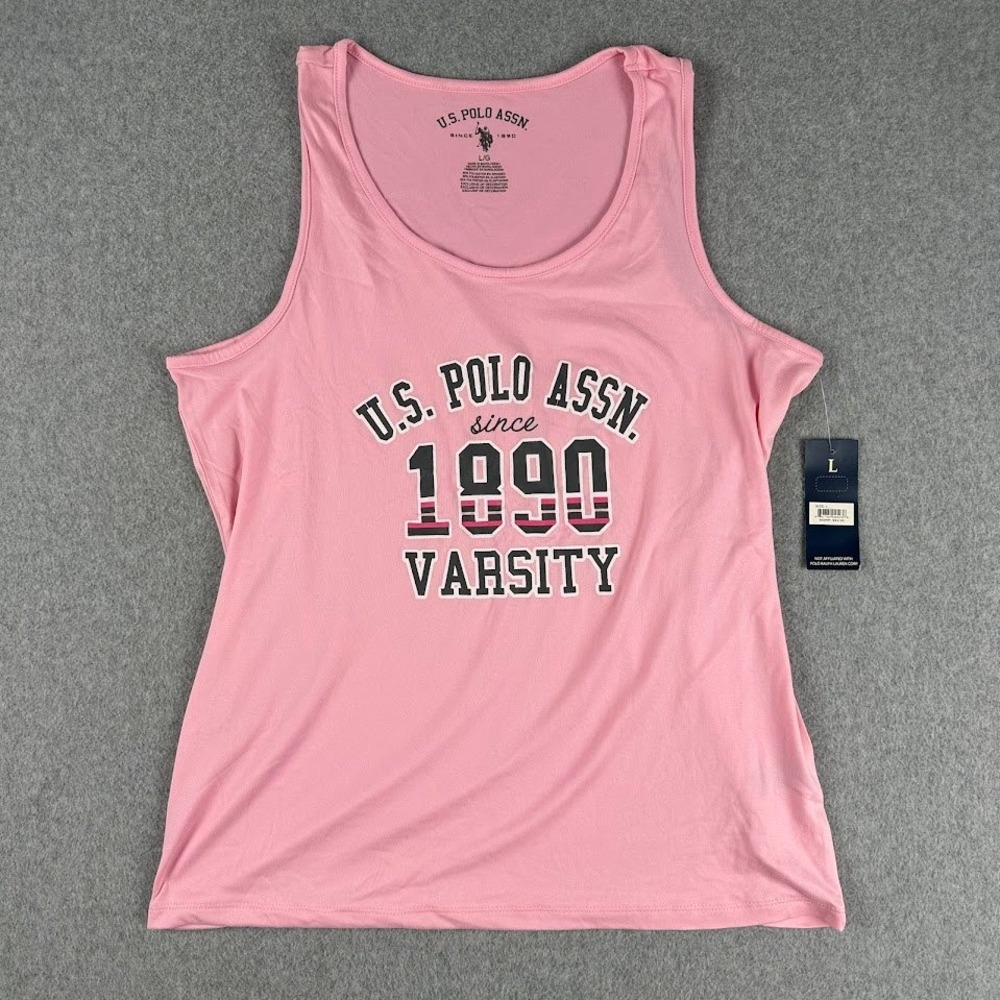 US Polo Assn Womens Pink Varsity Graphic Tank Top Large New With Tags MSRP 42
